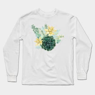Moss Green Succulent Floral Cacti Bouquet Cluster Long Sleeve T-Shirt